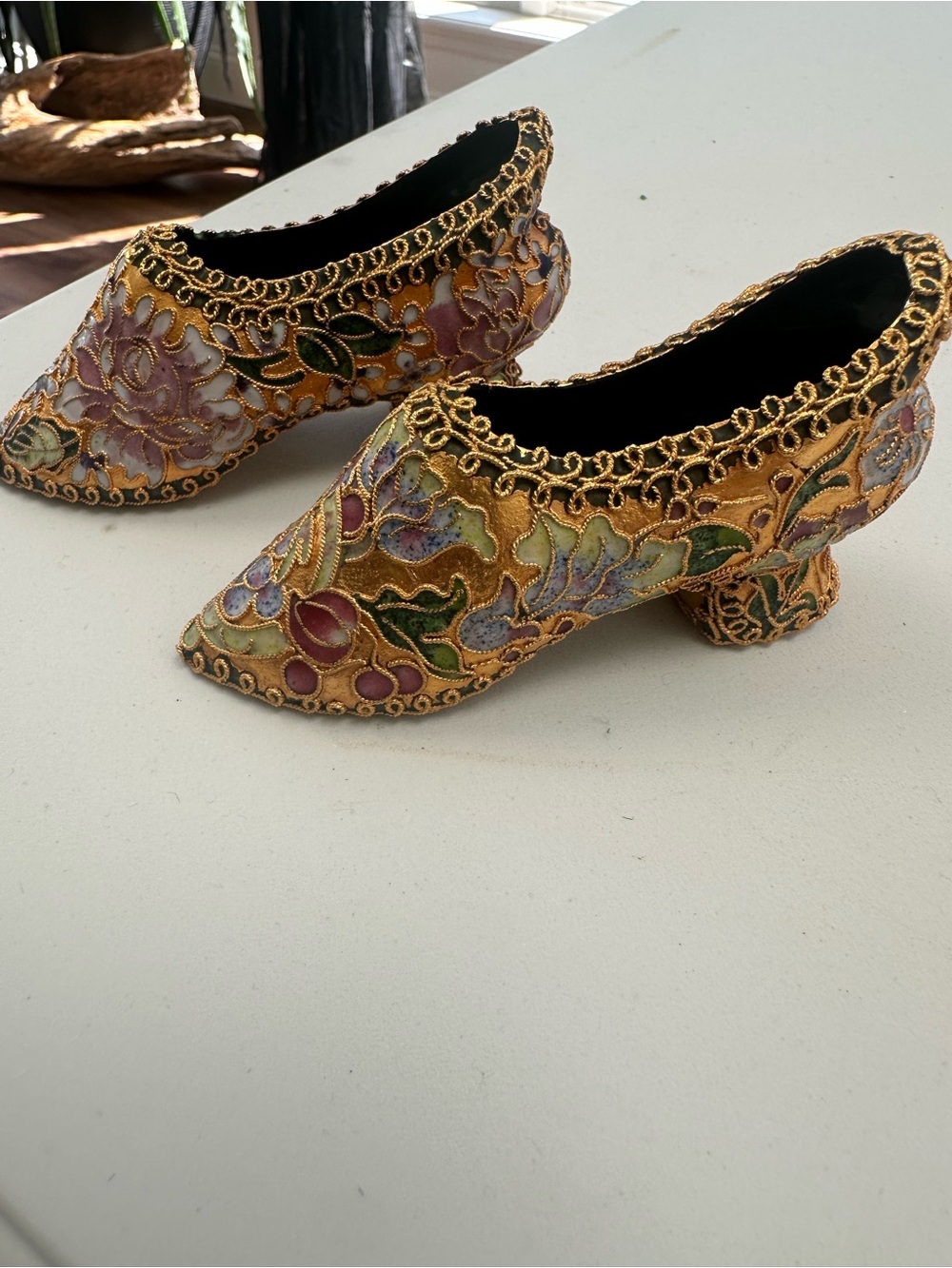 Vintage pair of NYCO Cloisonné miniature Shoe figurines collectible